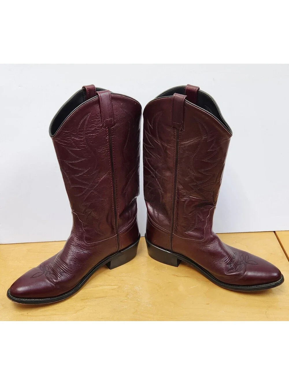 Old West Men’s Burgundy Wine Smooth Leather Western Boots Size 10.5 D SCM7013